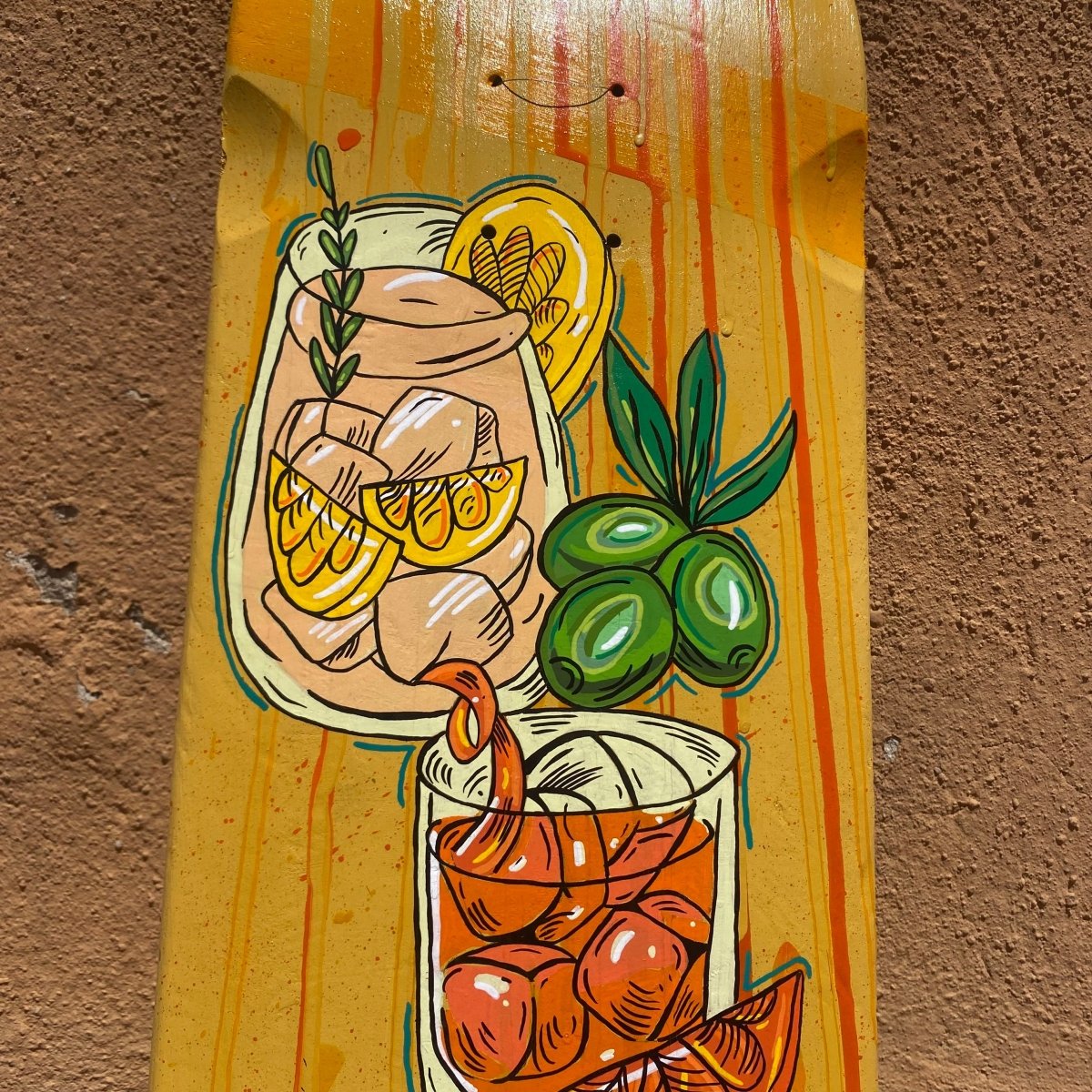 Hand-Painted Skateboard Deck – Spanish Tapas & Cocktail_endorphin art