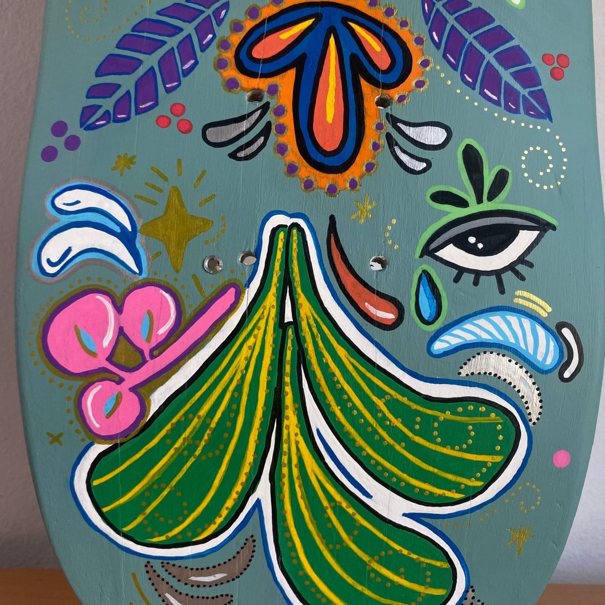 Hand-Painted Skateboard Deck - Sacred Heart_acrylic paint_endorphin art