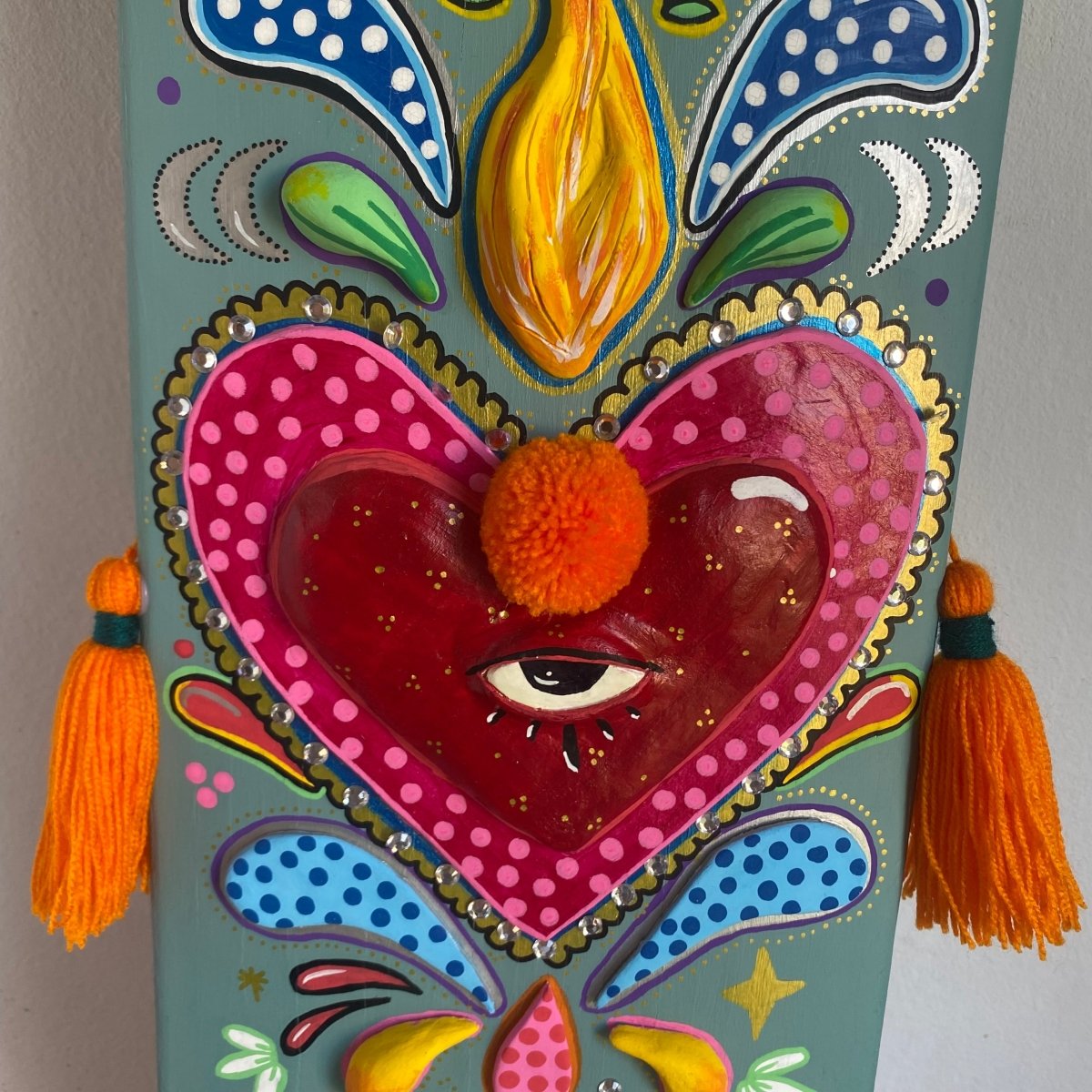 Hand-Painted Skateboard Deck - Sacred Heart_acrylic paint_endorphin art