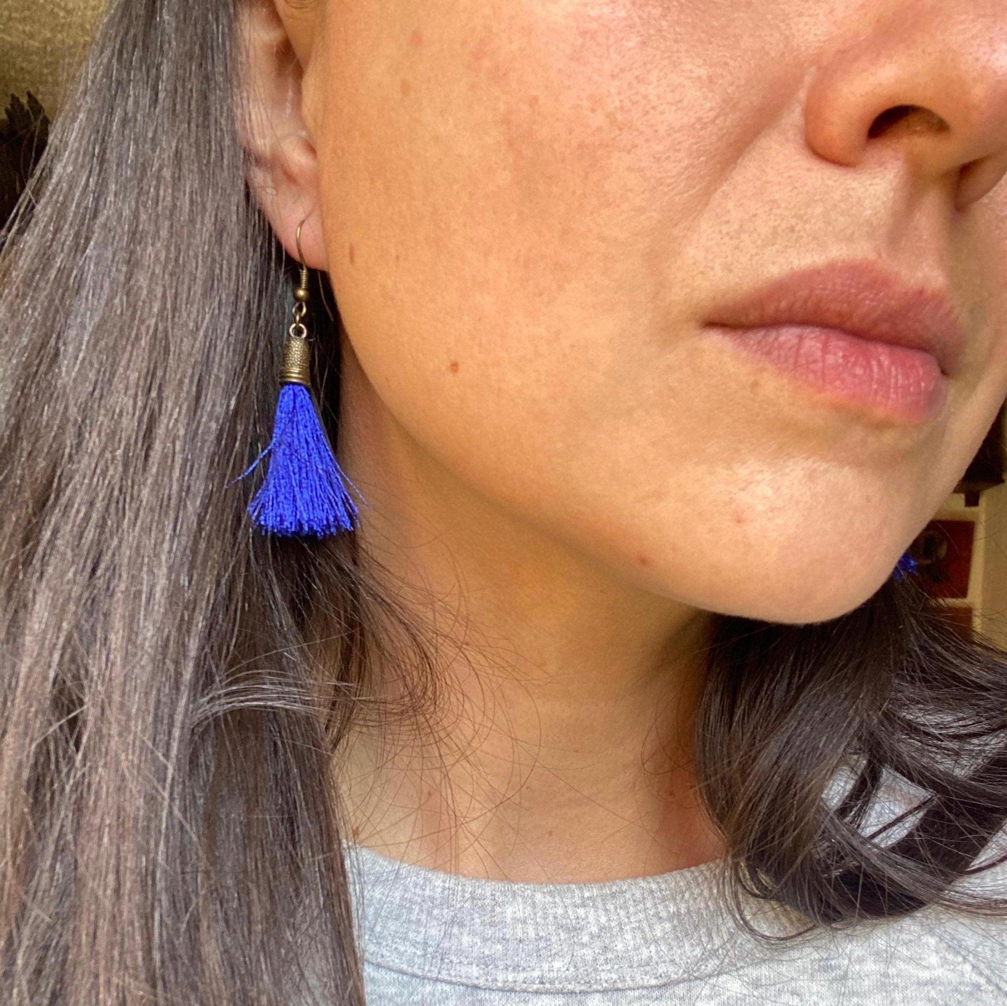 Blue Tassel Earrings - endorphin art