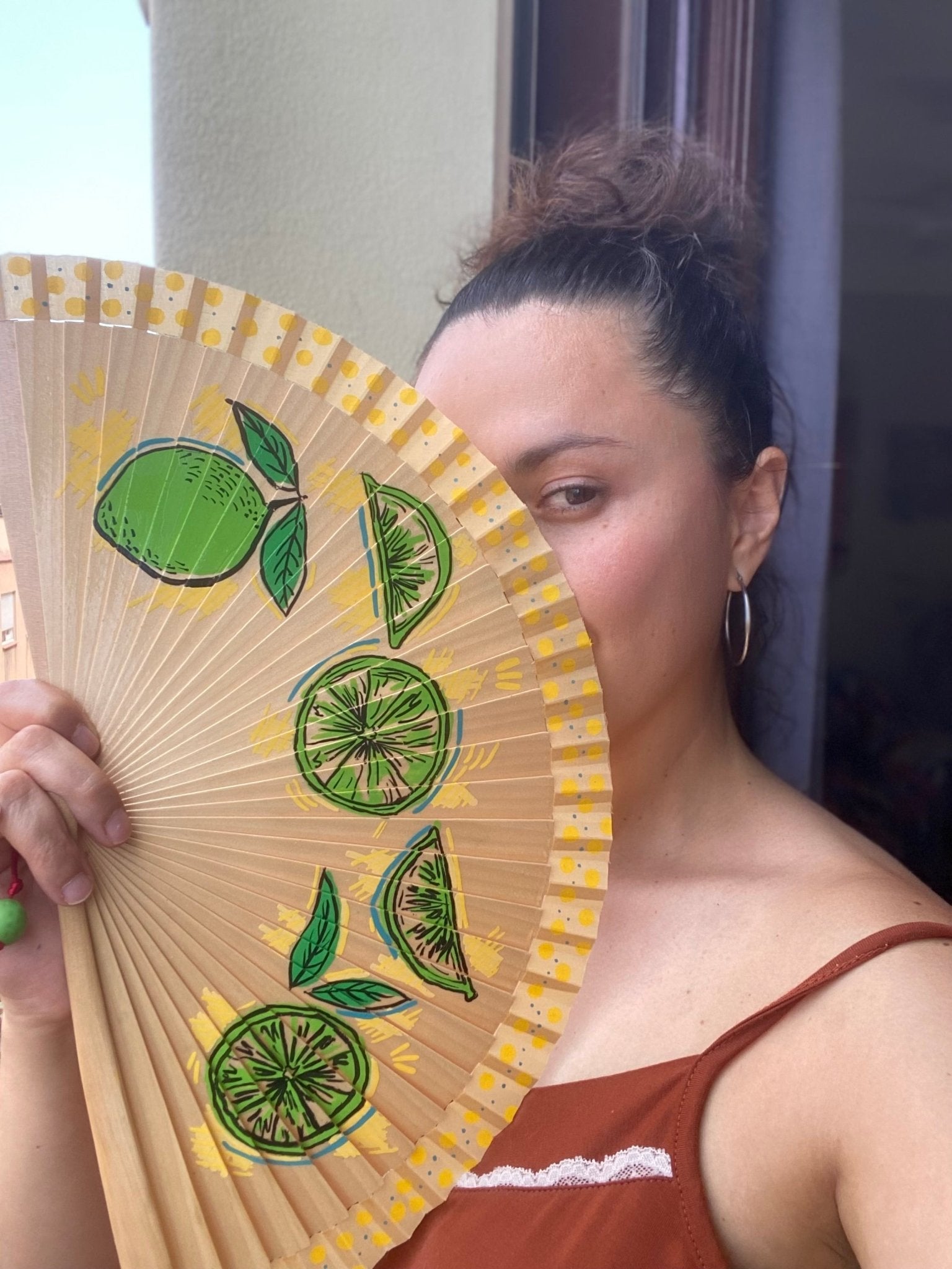 Folding Hand Fan - Fresh Lemon Art - Wood (42x23cm)_endorphin art