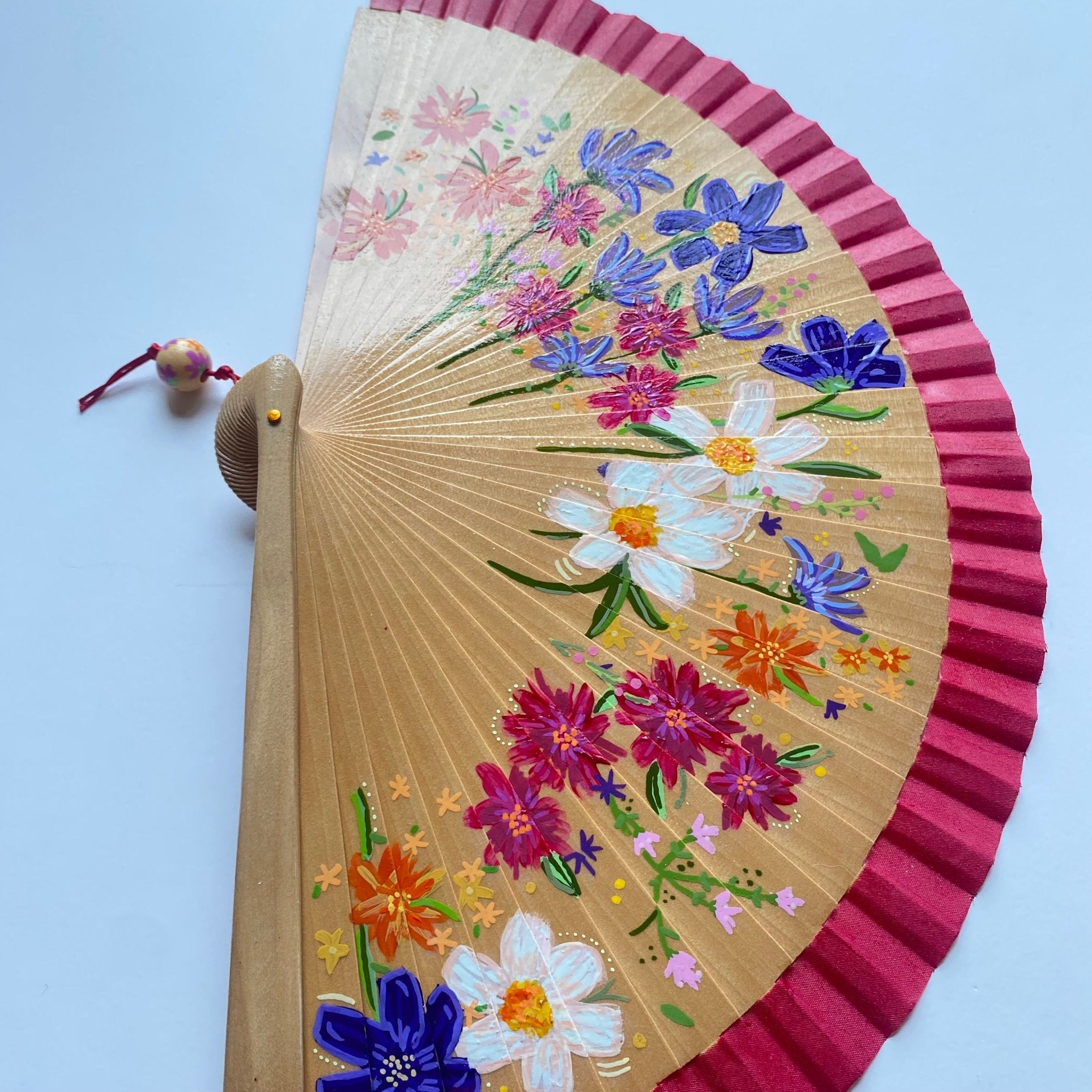 Folding Hand Fan - Wild Flower Art - Wood (42x23cm)_endorphin art