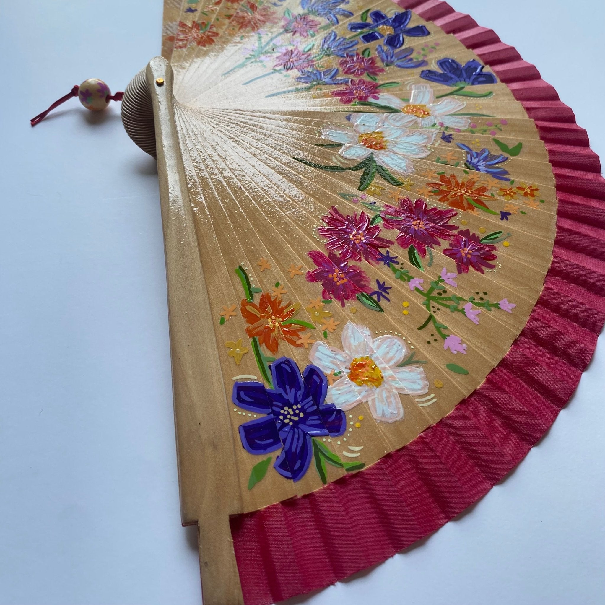 Folding Hand Fan - Wild Flower Art - Wood (42x23cm)_endorphin art