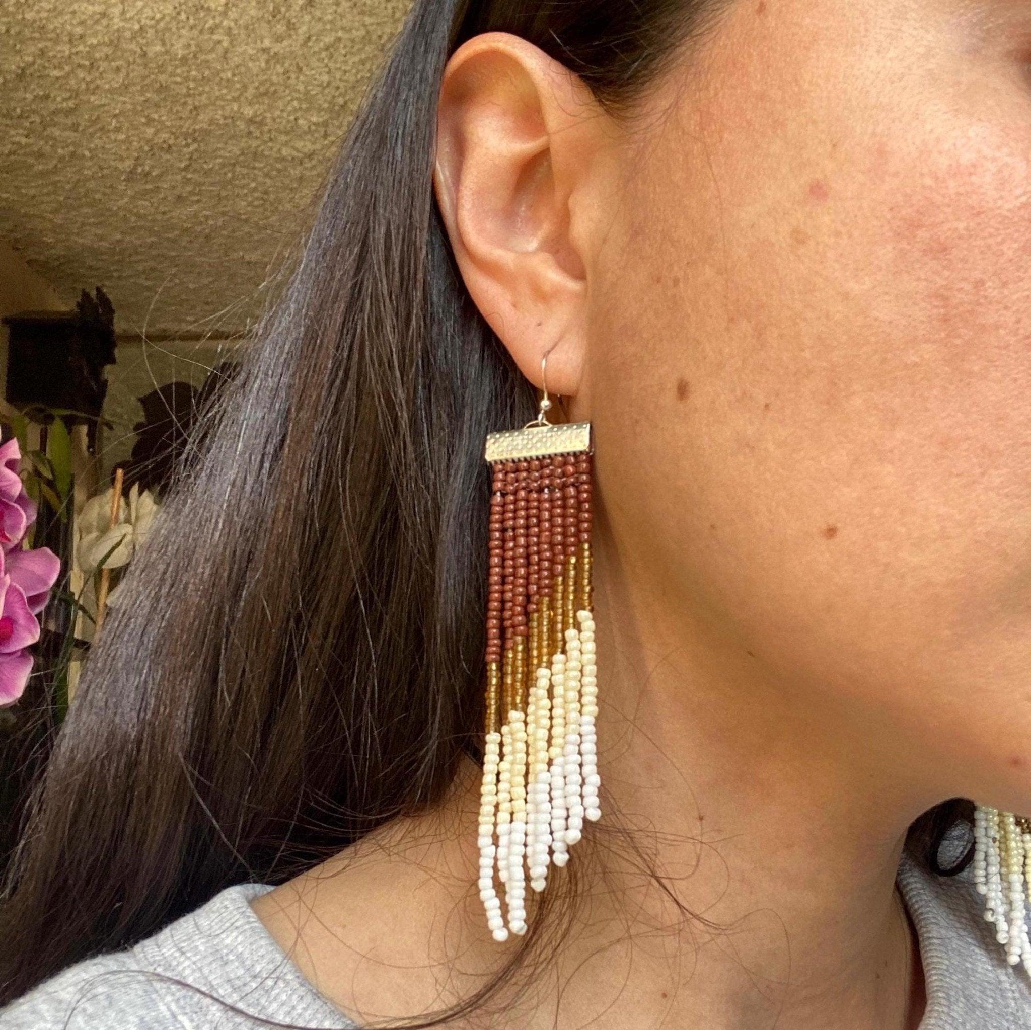 Gradient Brown White Beaded Earrings - endorphin art