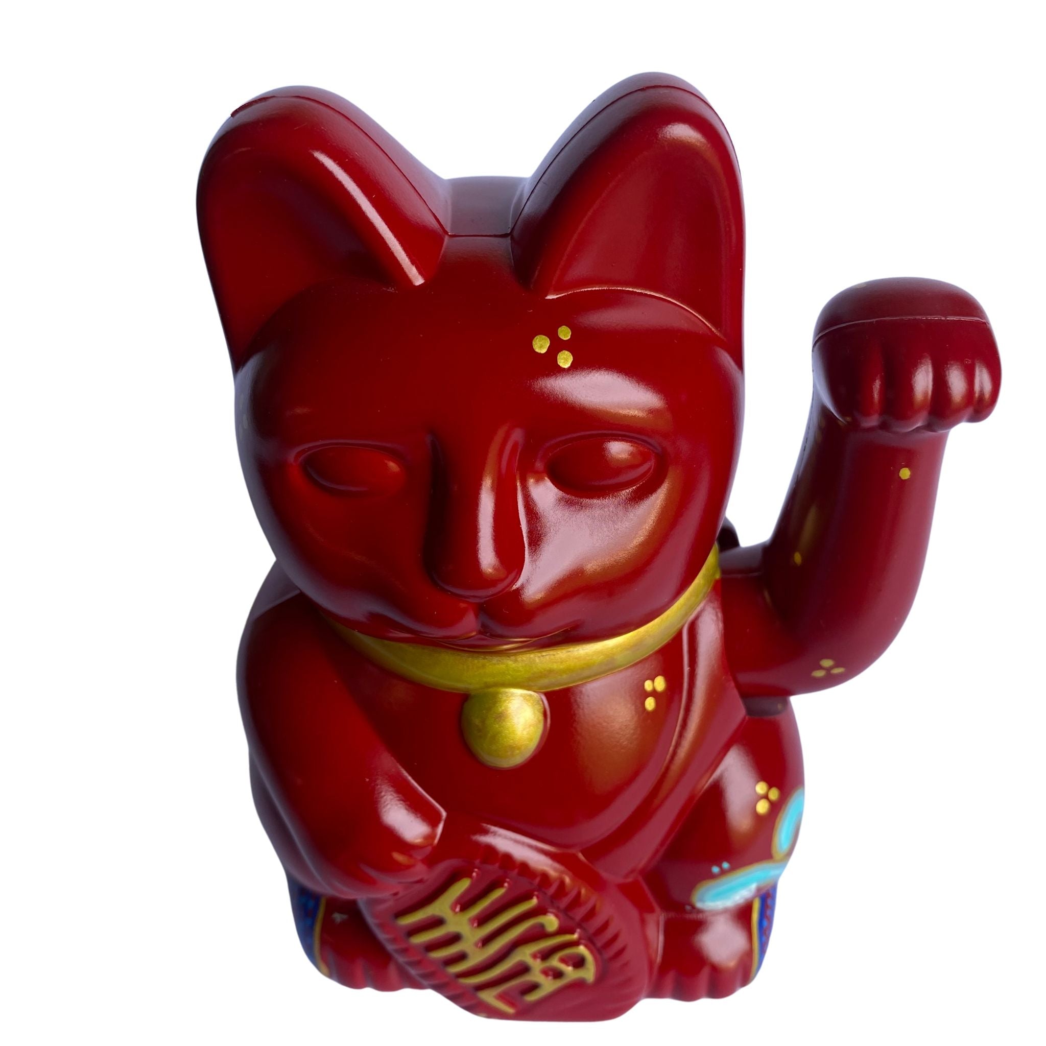Red Maneki Neko cat figurine on a white background