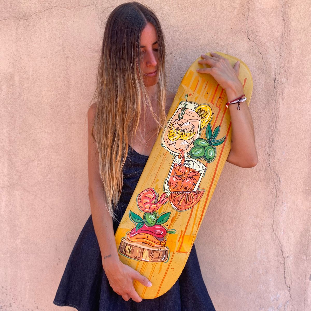 Hand-Painted Skateboard Deck – Spanish Tapas & Cocktail_endorphin art