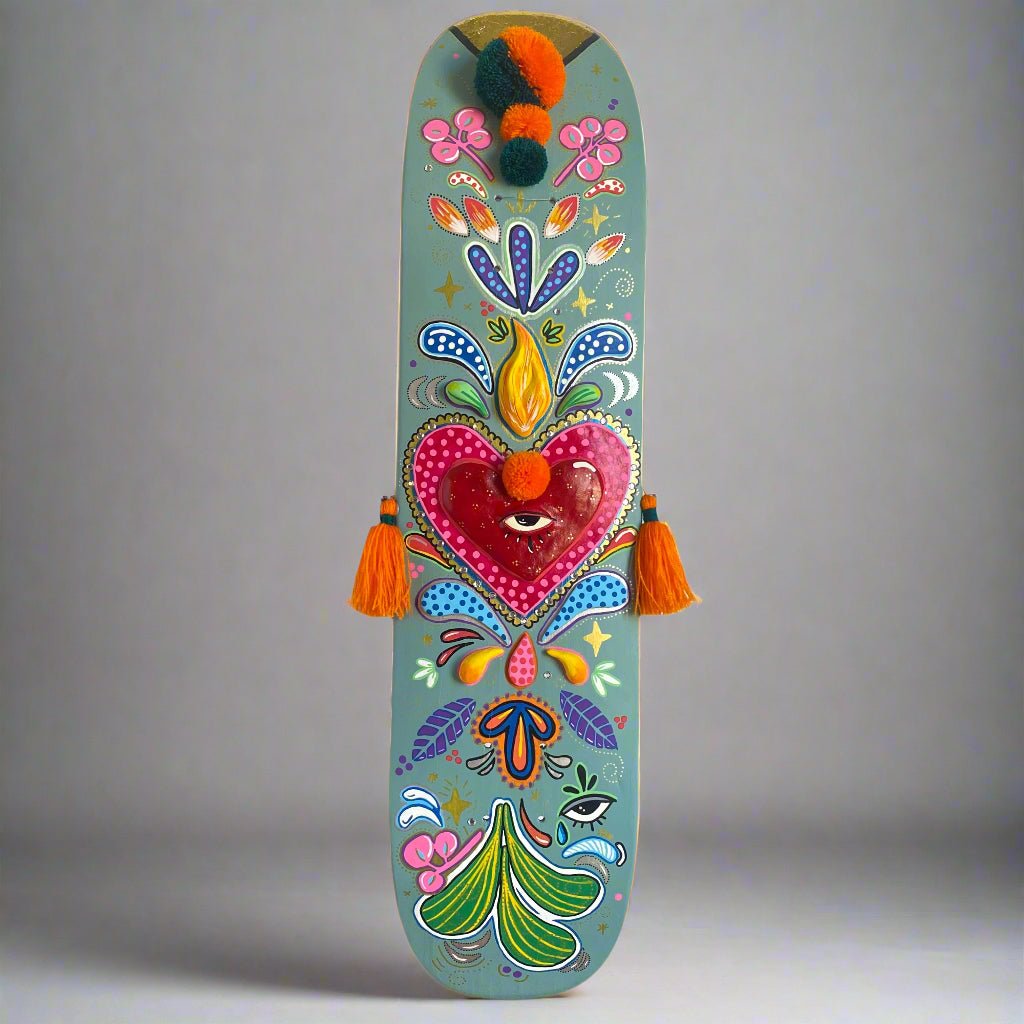 Hand-Painted Skateboard Deck - Sacred Heart_acrylic paint_endorphin art