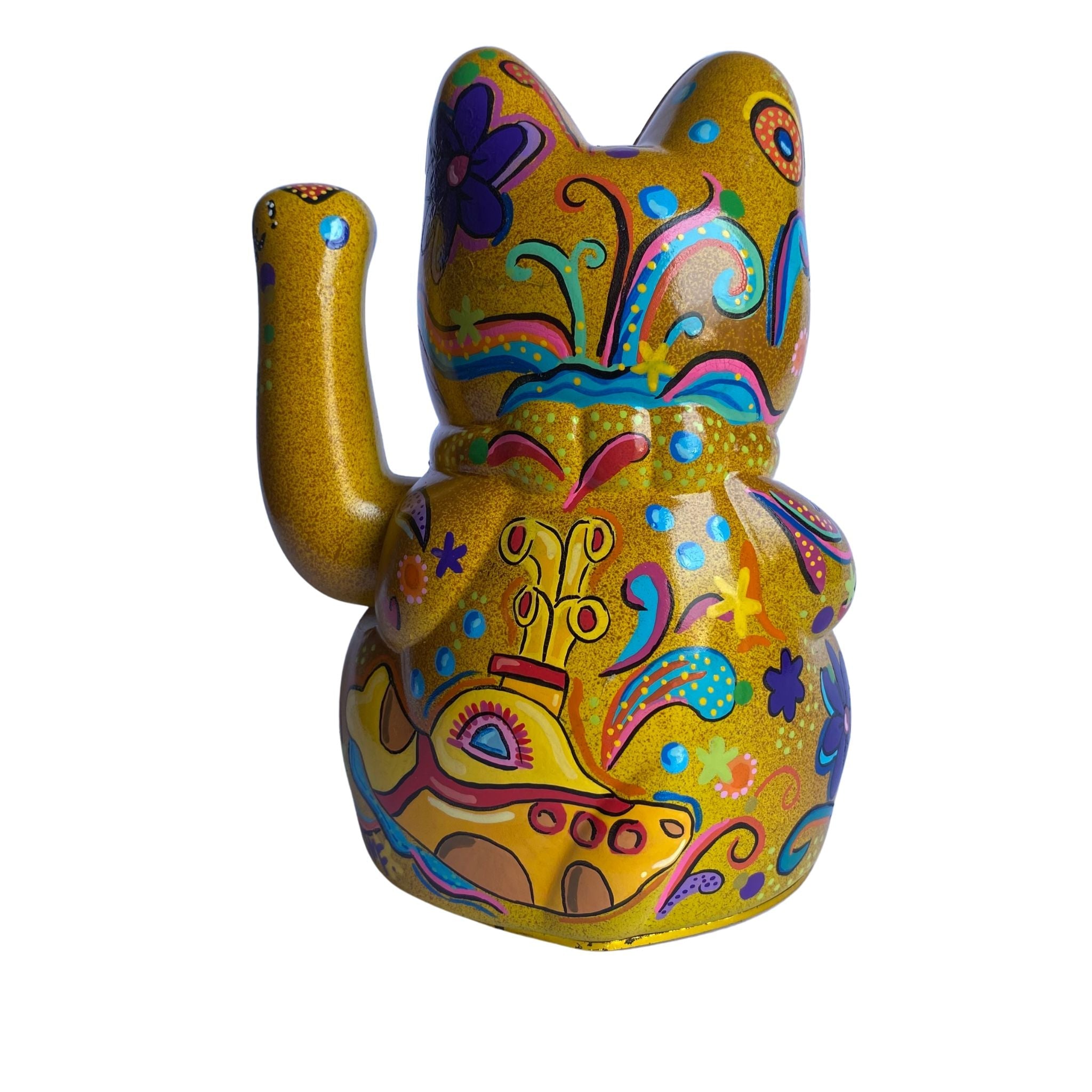 Maneki Neko Beatles Yellow Submarine Lucky Cat Figurine_endorphin art
