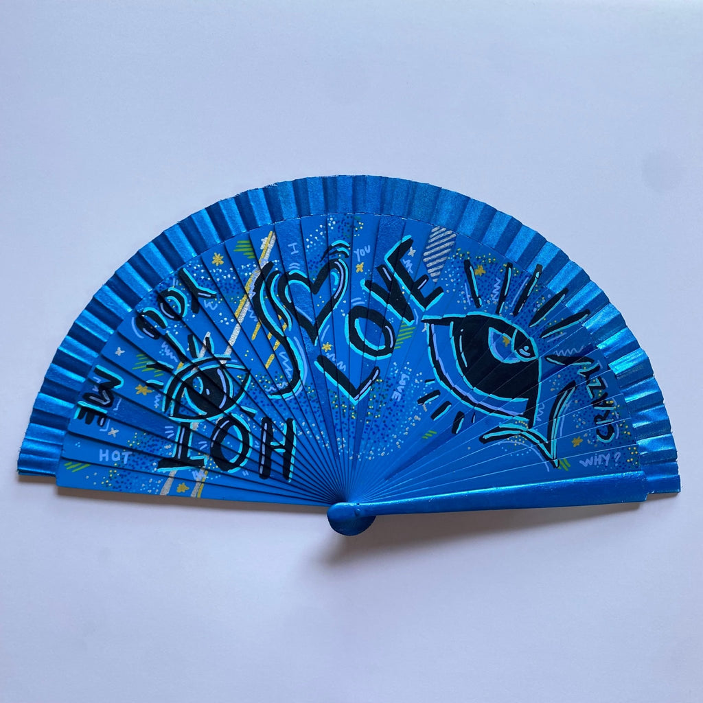 Folding Hand Fan - Pop Sureal Art - Wood (42x23cm)_endorphin art