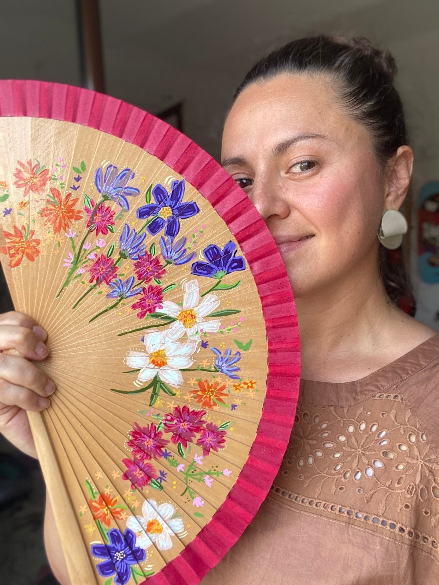Folding Hand Fan - Wild Flower Art - Wood (42x23cm)_endorphin art