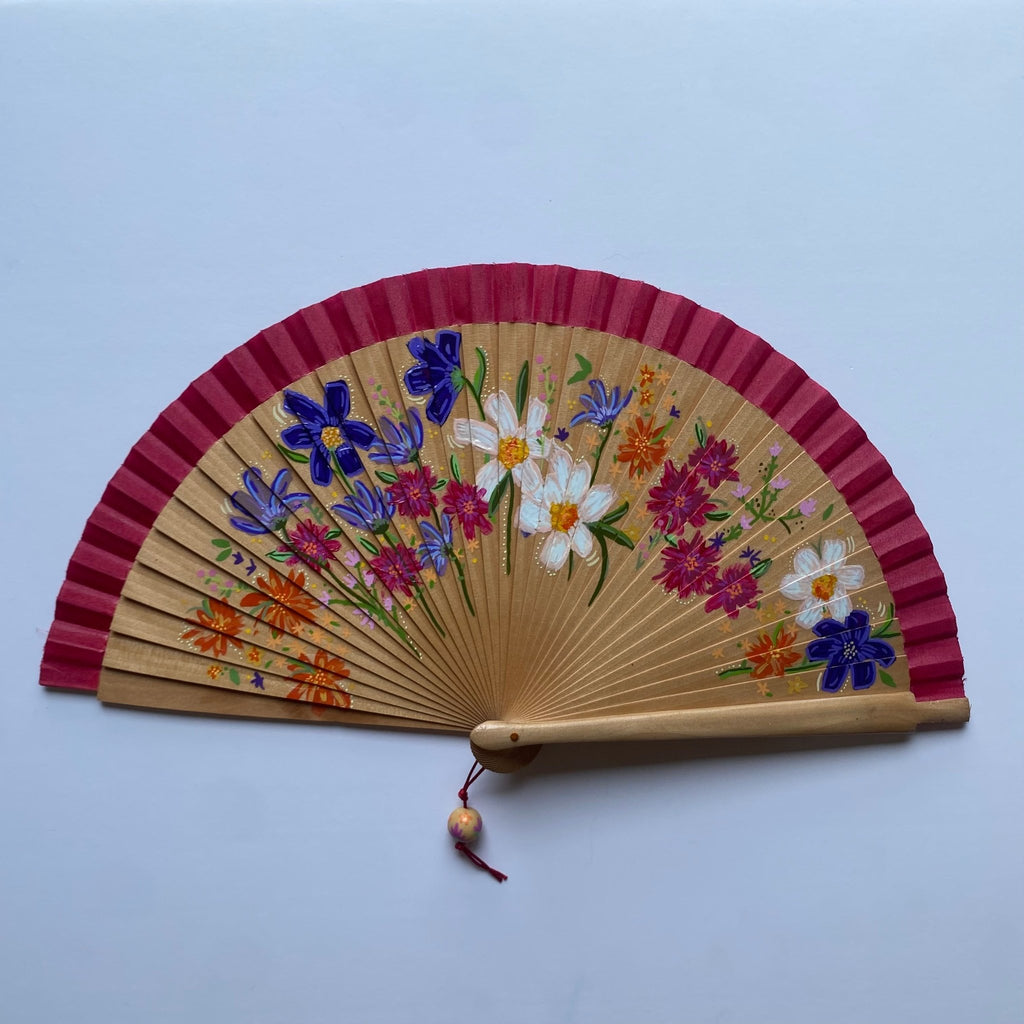 Folding Hand Fan - Wild Flower Art - Wood (42x23cm)_endorphin art