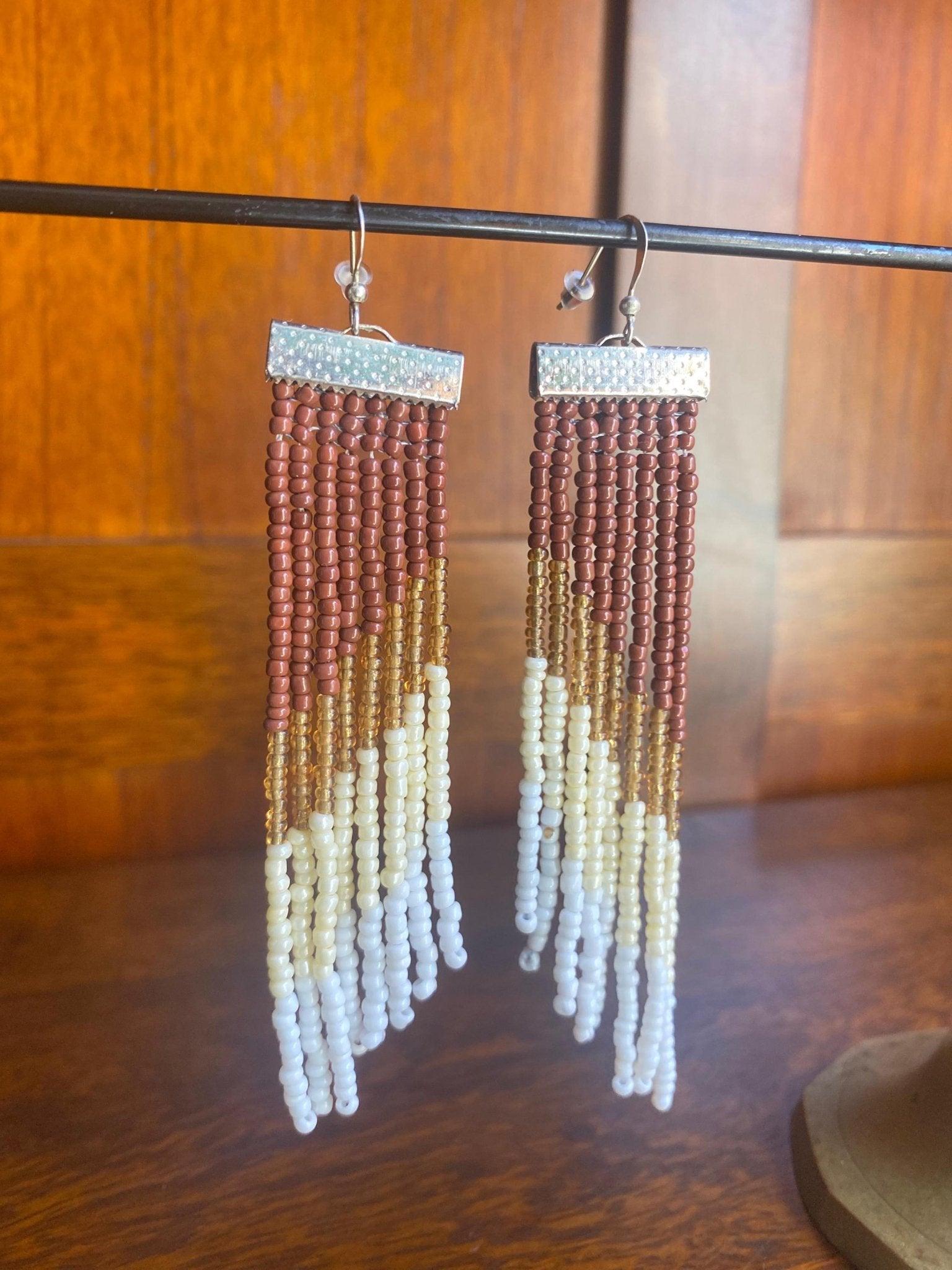Gradient Brown White Beaded Earrings - endorphin art