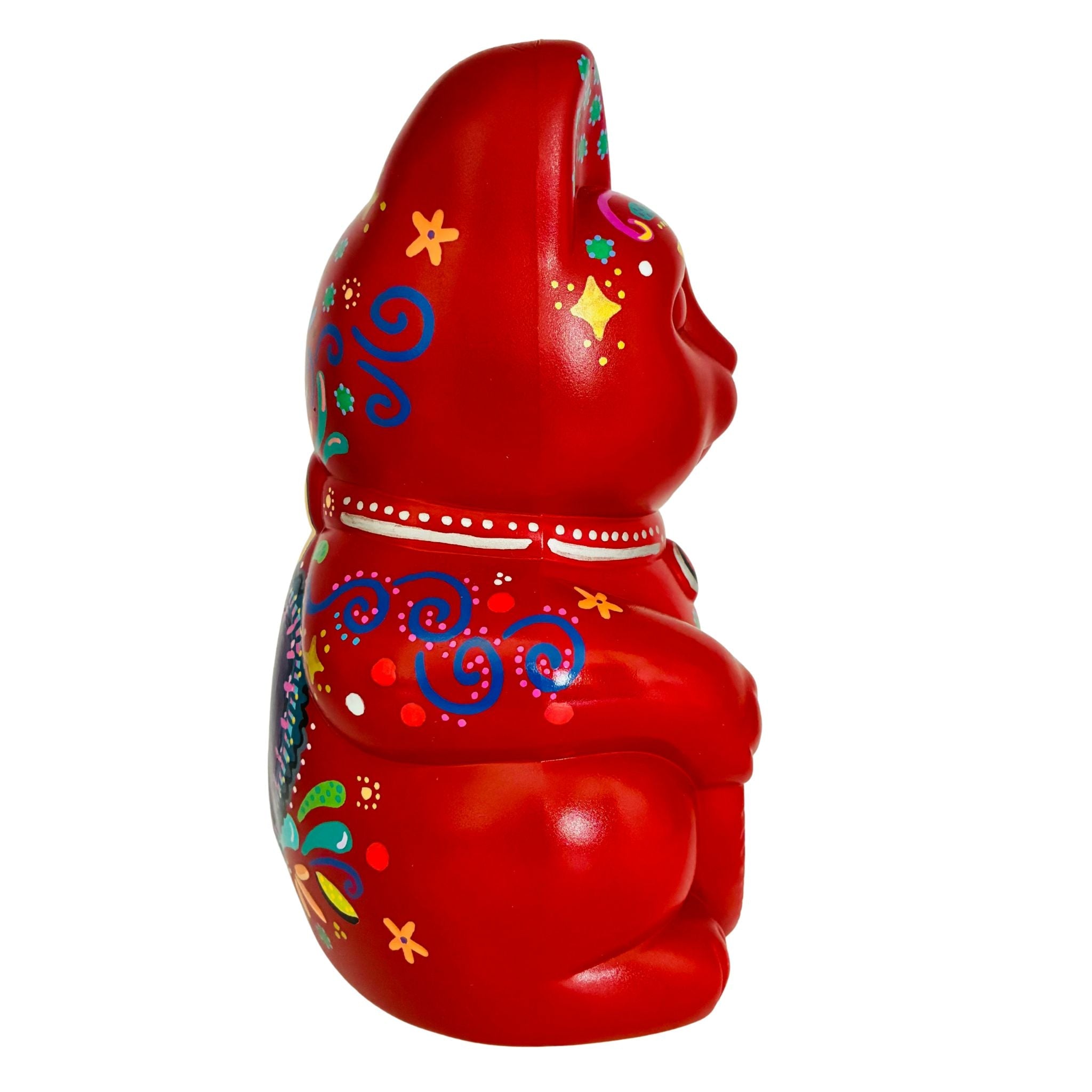 Maneki Neko Red Folk Art Lucky Cat Figurine - 14x20cm_endorphin art