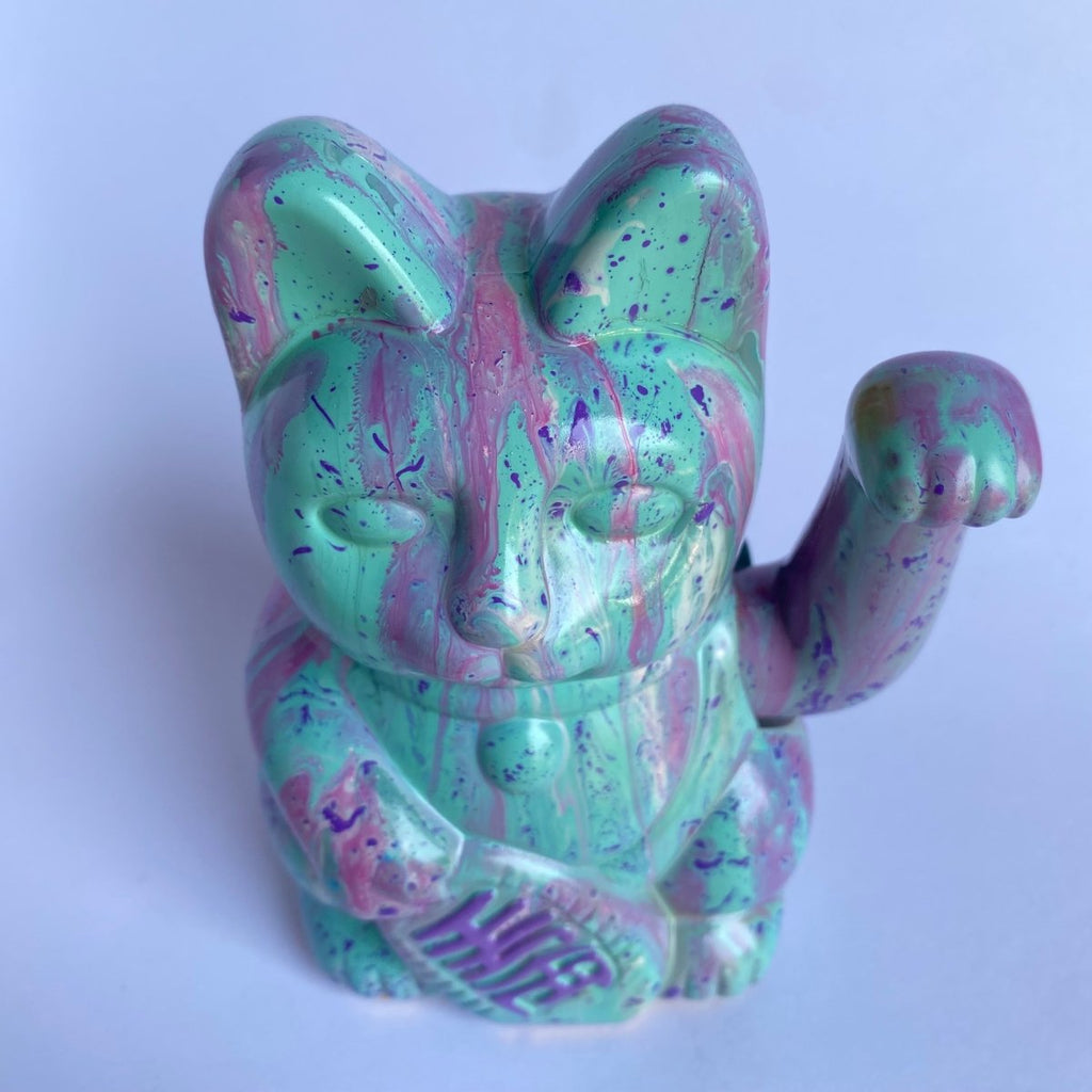 Mint Lilac Splash Lucky Cat_endorphin art