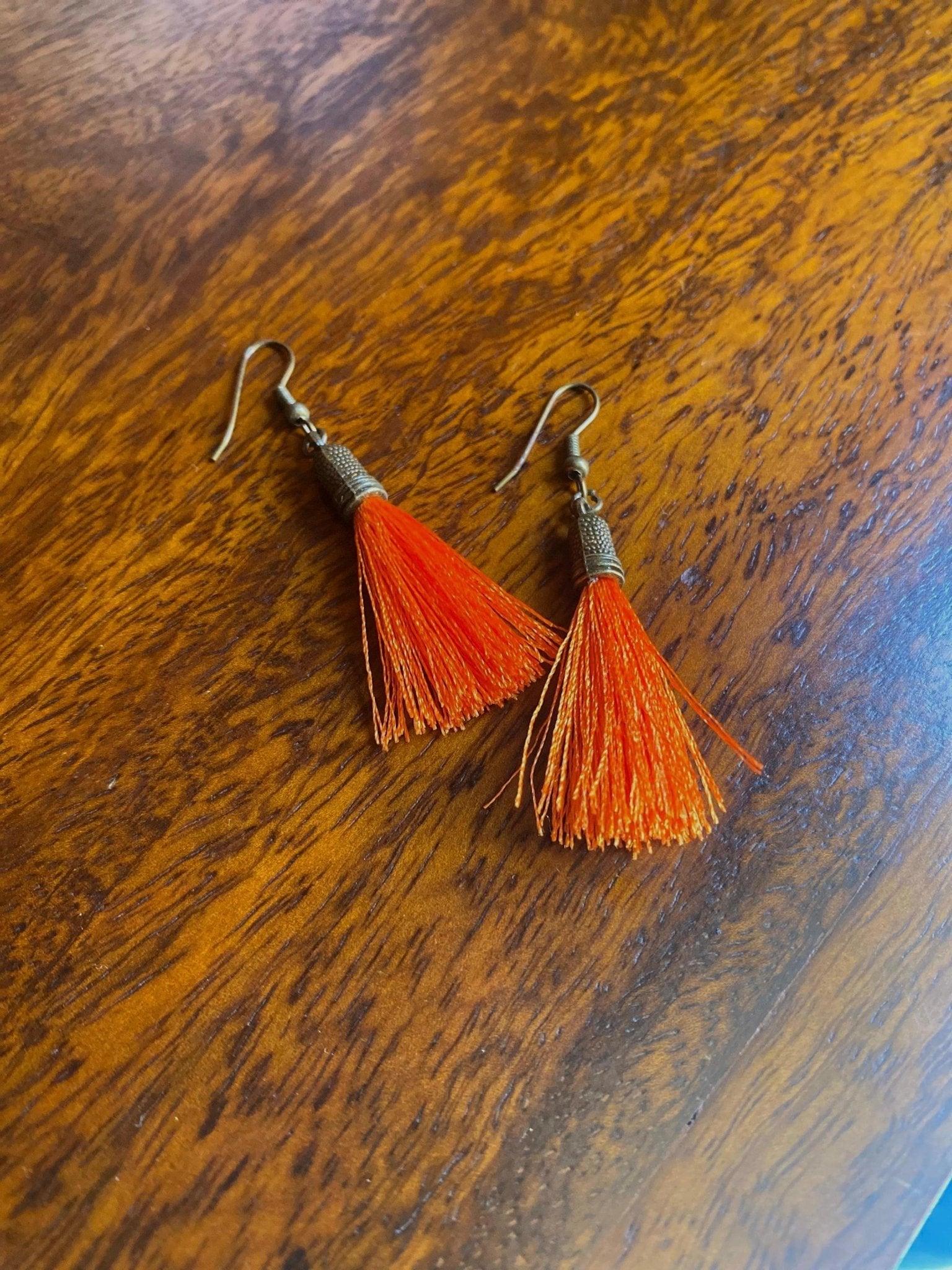 Orange Tassel Earrings - endorphin art
