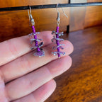 Purple Beaded Dangle Earrings with Petals from Recycled Plastic - endorphin art