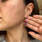 Purple Beaded Dangle Earrings with Petals from Recycled Plastic - endorphin art