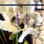 Purple Beaded Dangle Earrings with Petals from Recycled Plastic - endorphin art