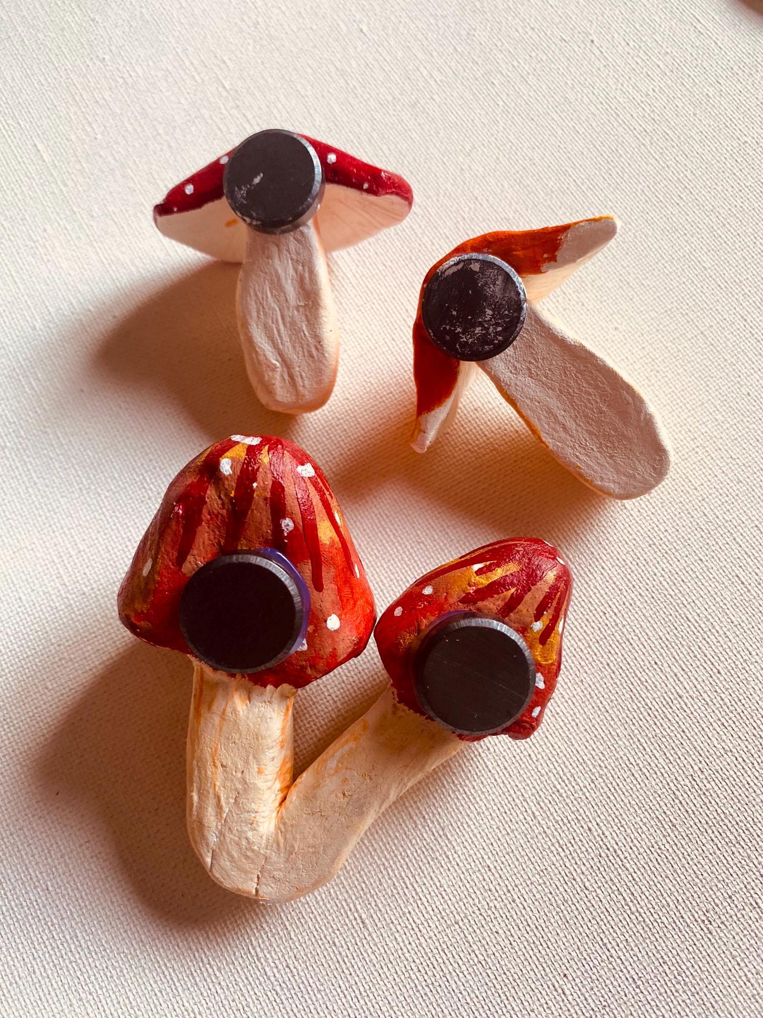 Set of 4 Clay Mushroom Fridge Magnets - endorphin art